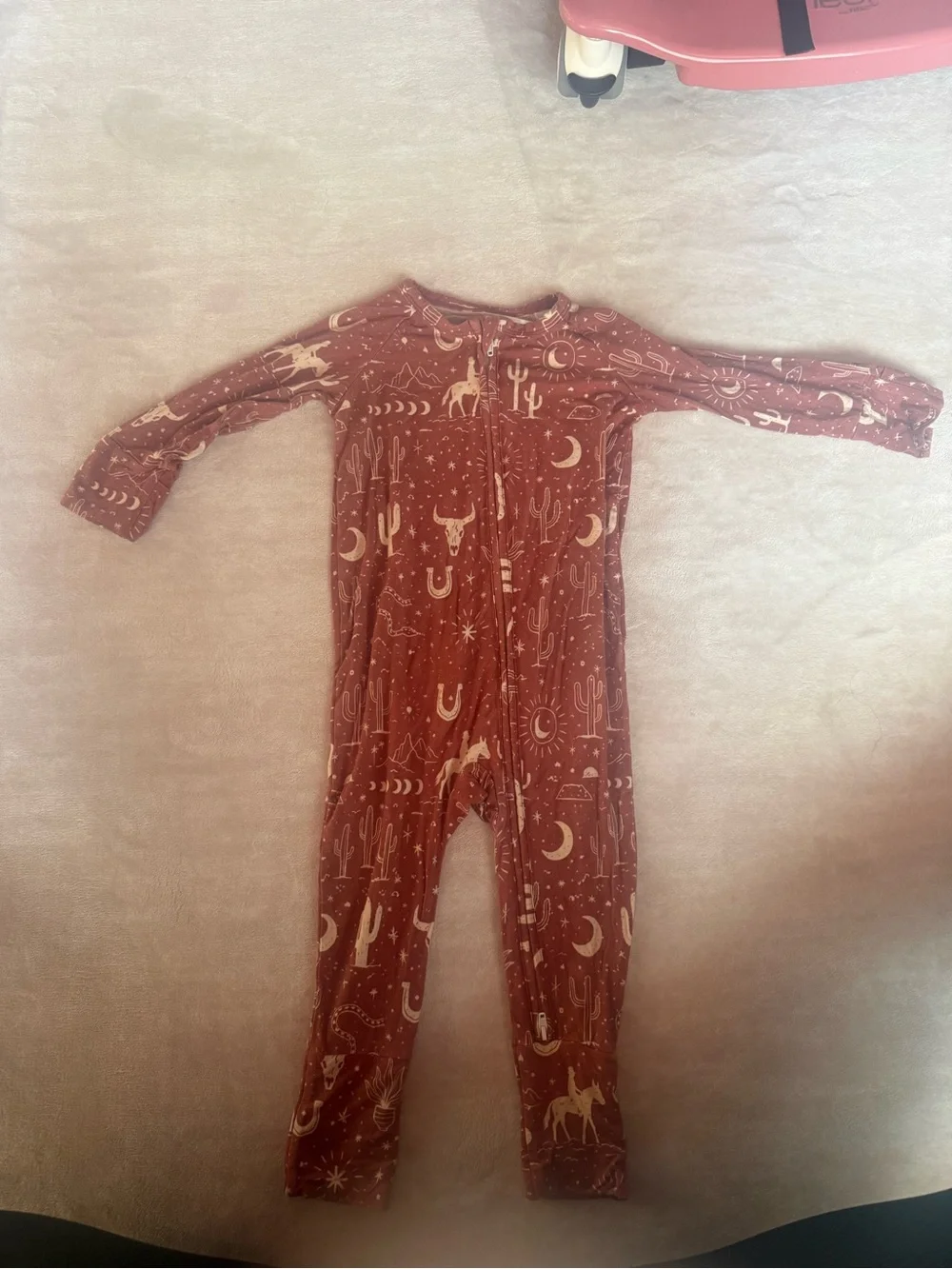 Kids Rust Western Moon & Cactus One-Piece Pajamas